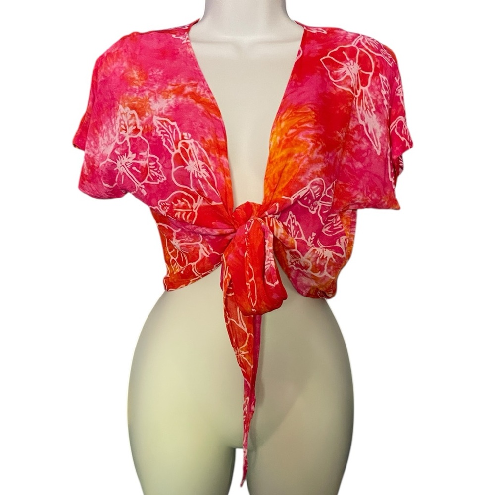 Hawaiian summer hibiscus wrap top S
